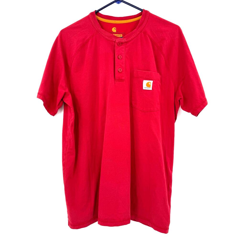 Carhartt Size Large Relaxed Fit Red Short Sleeve Shirt Tee T-Shirt Henley Style
